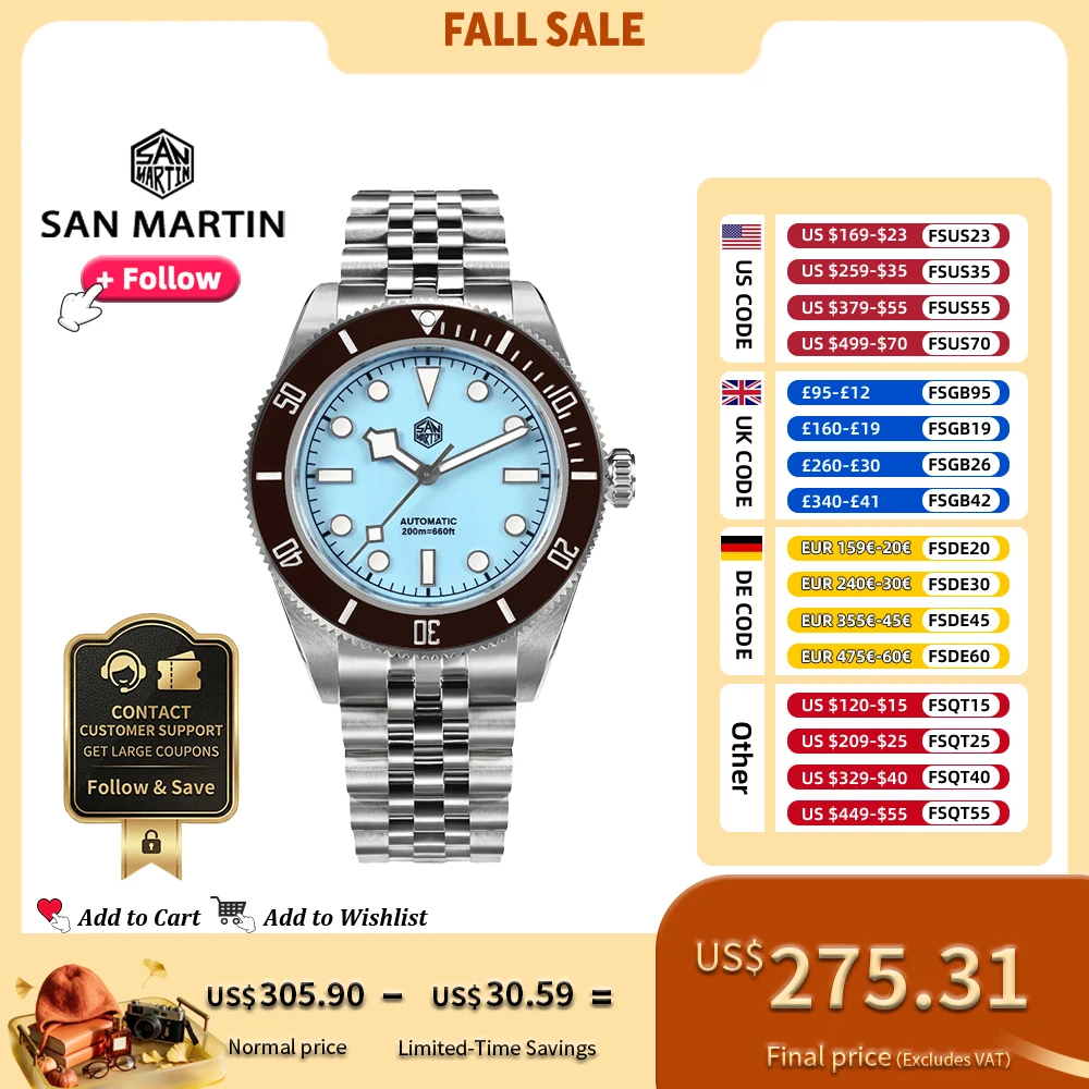 San Martin 40mm Diver Watch Enamel Dial Light Blue Pink Stainless Steel NH35 Automatic Luminous 200m Waterproof for Men SN0128