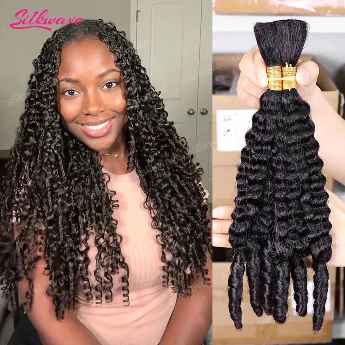 

Burmese Curly Human Braiding Hair For Boho Braids 120g/2 Bundles Deep Wave Bulk Human Hair Unprocessed Burmese Curly Spiral Hair