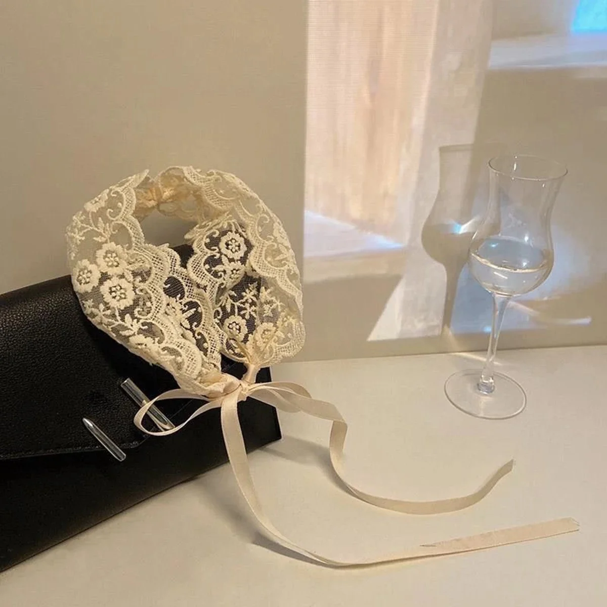 Bande de cheveux attachée en dentelle de style ballet fleur et herbe, foulard mignon et doux, couvre-chef fin pour femme
