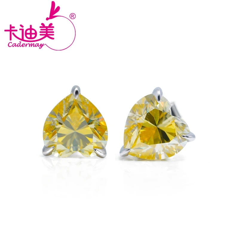 Orecchini a bottone in argento giallo a forma di cuore CADERMAY 4 carati Moissanite regali di gioielli alti per le donne