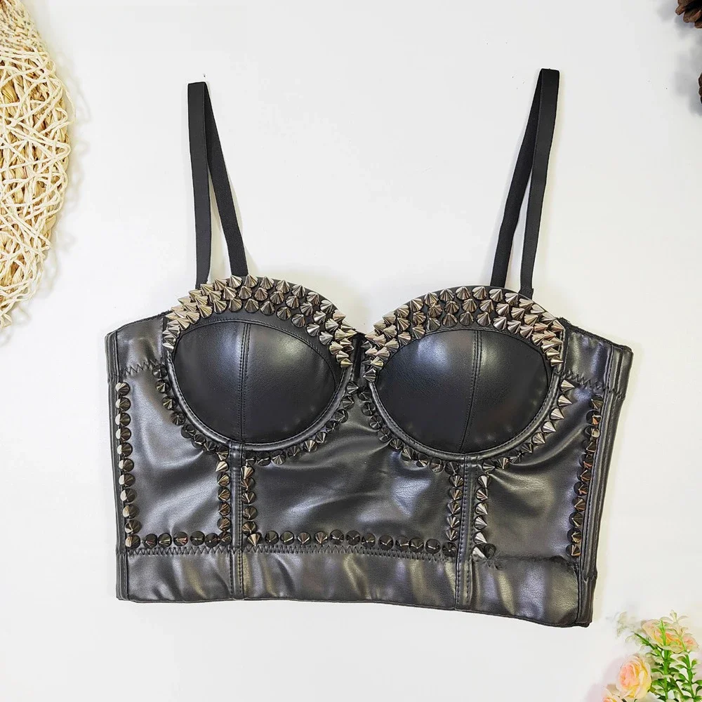 Sxthaenoo neue Frauen schwarz pu Leder Korsett Top Crop Bustier BH Push-up Mieder sexy Dessous mit