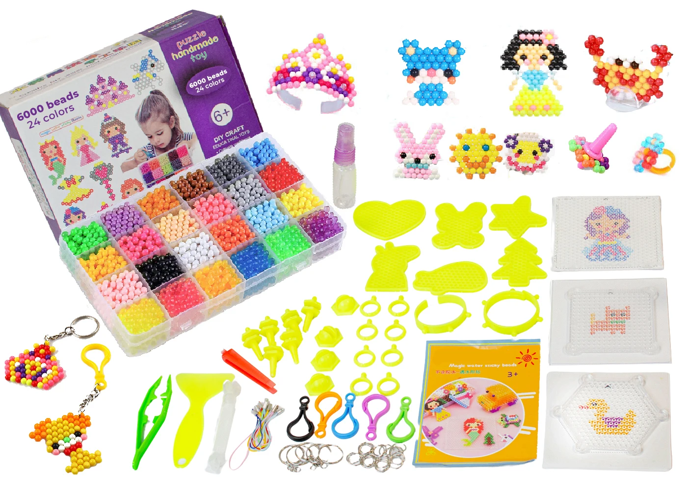 Cuentas de Agua Mágicas, Juego de Creatividad DIY para hacer abalorios y figuras con Bolitas de colores, Incluye plantillas, Anillo, Peana y Peonza, Manualidades Water Beads