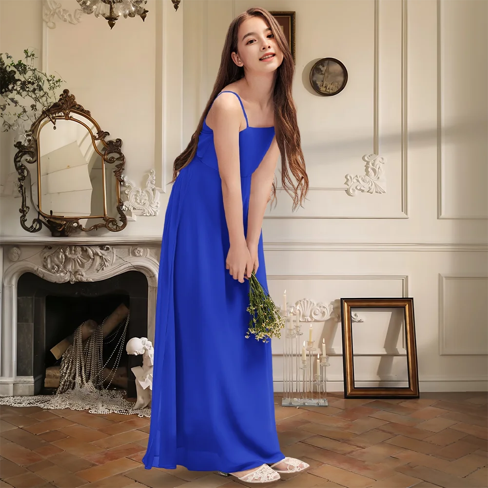 GF Kids Child A-Line Square Floor-Length Chiffon Junior Bridesmaid Dress With Bow Flower Girl Dress Girls Formal Wedding Party