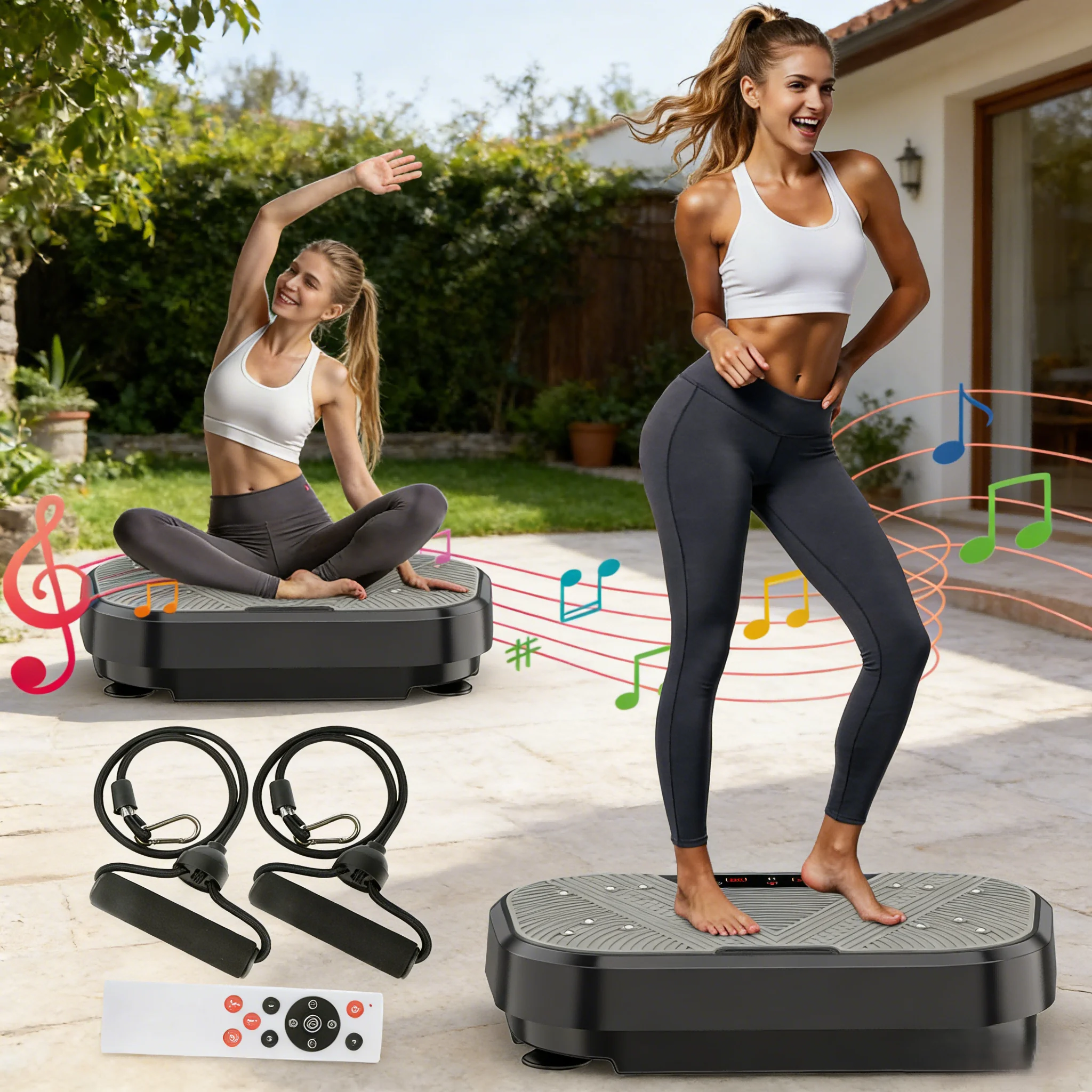 Plateforme vibrante réglable à 120 niveaux avec 2 bandes, machine de fitness à domicile pour brûler les graisses et tonifier les muscles du corps entier, pour les jambes et les fessiers