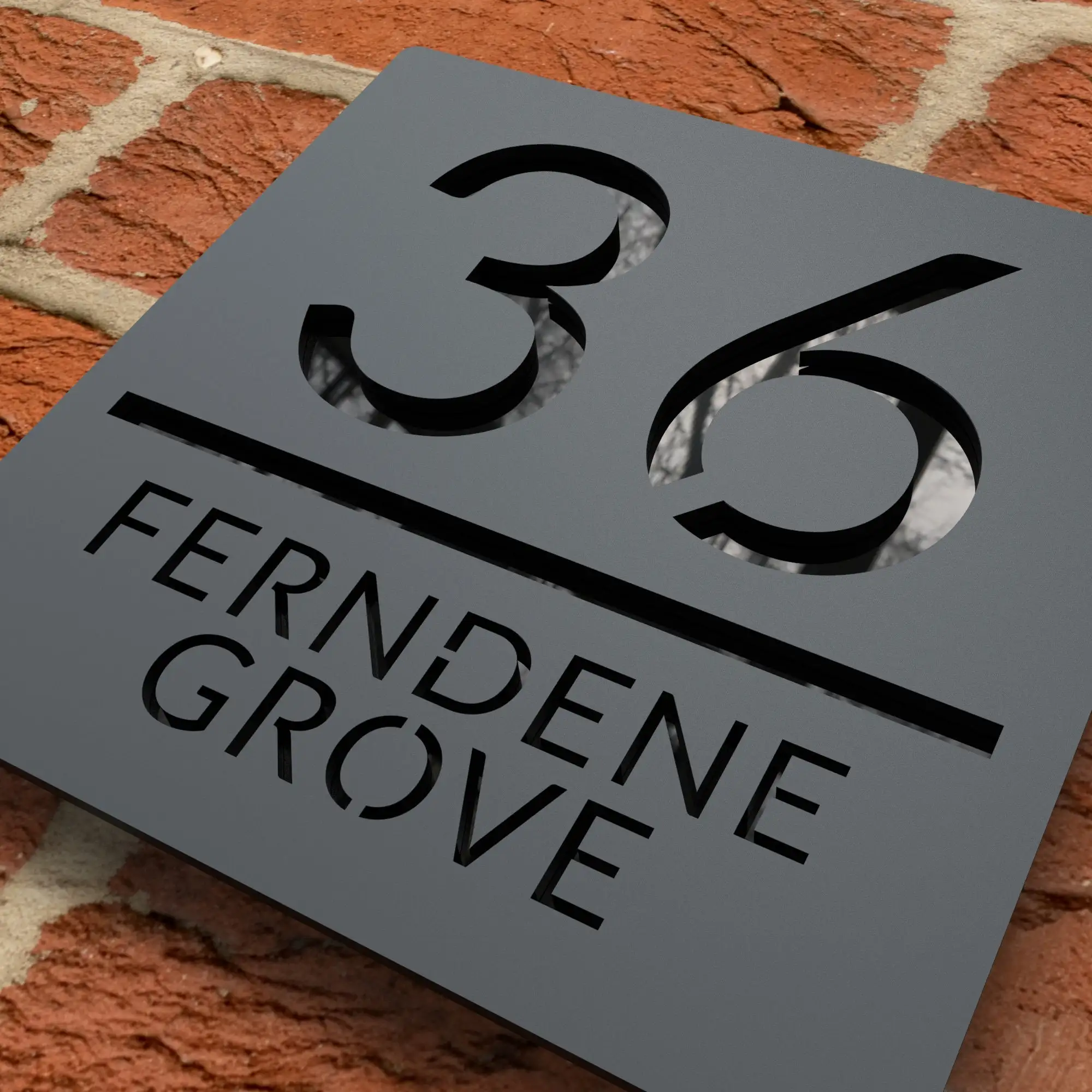 

Laser Cut House Signs Numbers Matt Black Acrylic Plaque With Gloss Black Backplate - Personalised