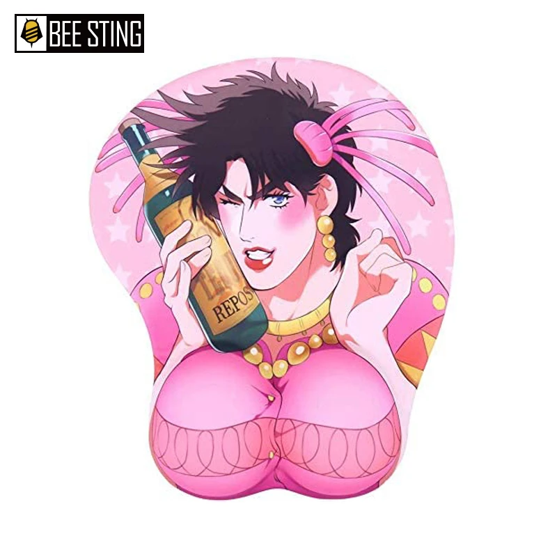 Sovawin jojo criativo dos desenhos animados anime pink3d mouse pad sexy peito gel mousepad de silicone com suporte de descanso de pulso macio tapete