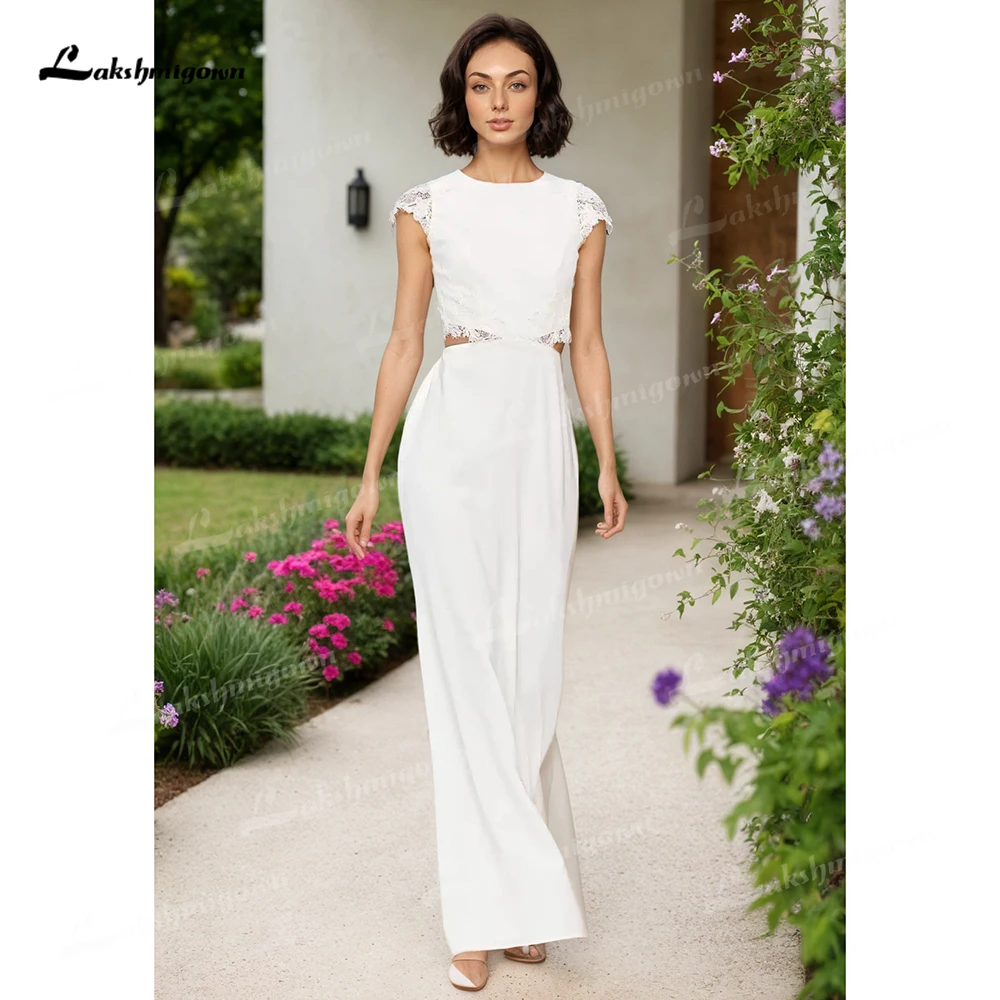 

Elegant O Neck Short Cap Sleeve Lace Top Crepe Mermaid Wedding Dress Customized For Women Bride Gown vestidos de novia robe 2025