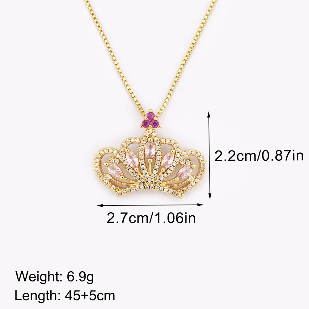 Nidin Light Luxury Trendy Crown Shape Shiny Zircon Charm Pendant Necklace 6 Styles For Women Girl Lucky Jewelry Delicate Gifts