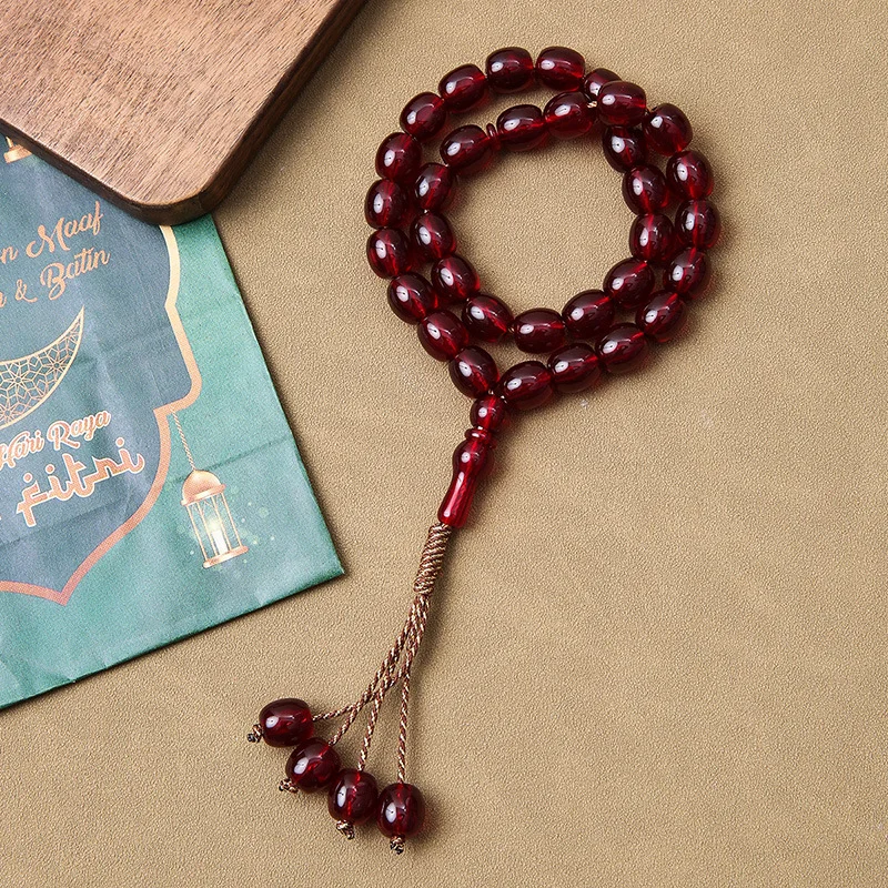 Chapelet islamique 33 pièces, cadeau islamique, chapelet de prière ovale en ambre, bracelet chapelet musulman, accessoires de bijoux
