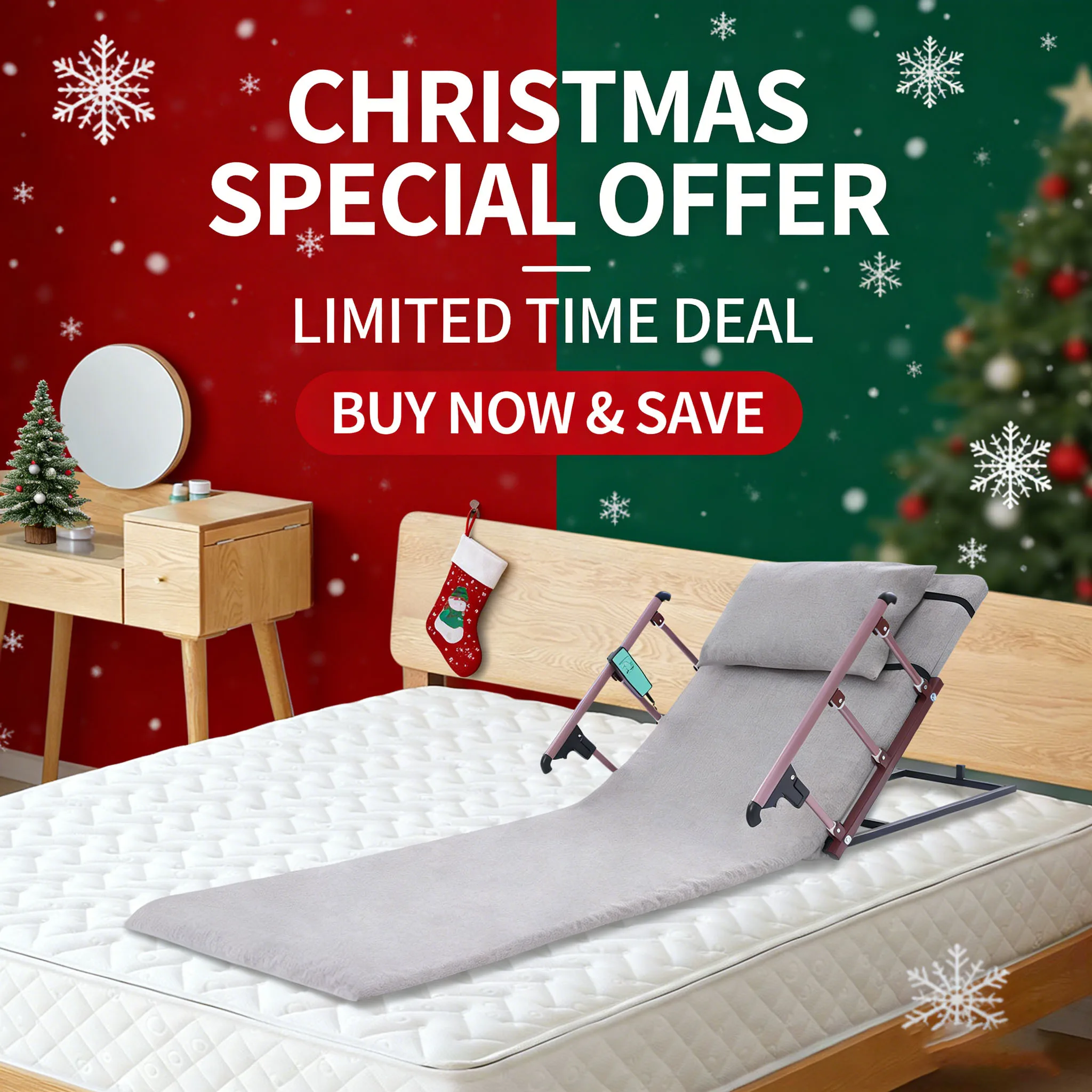 

Electric Bed Back Rest, Gray Electric Adjustable Back Rest with Extension Pad Foldable Armrest Headrest, Christmas Sale, Gift