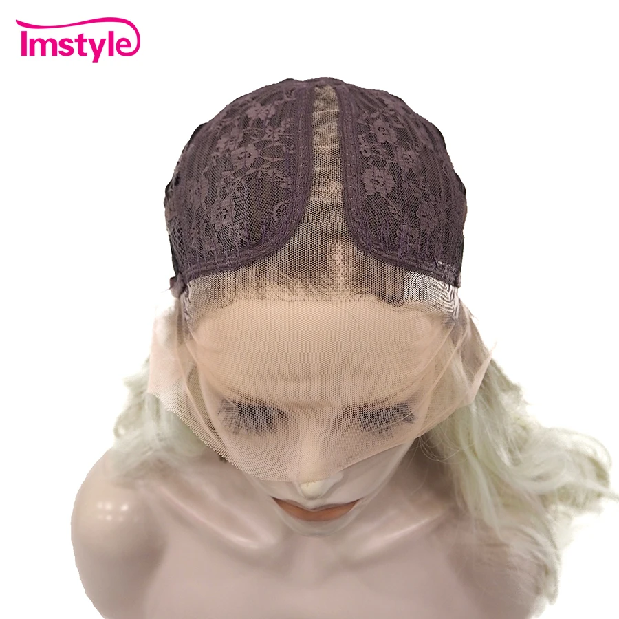 Imstyle-Peluca de cabello sintético Rubio degradado para mujer, postizo de encaje frontal, resaltado, parte media, onda de cuerpo largo, rayita Natural