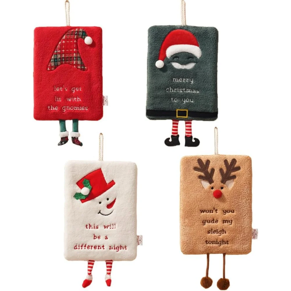 Christmas-themed hand towels with hanging rings, super soft, highly absorbent, Christmas decorative hand towels, suitable