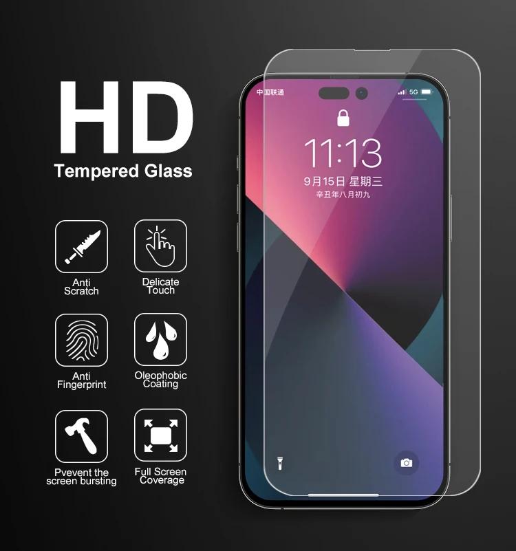 100 pcs Full Cover Screen Protector 9H Clear Tempered Glass Film For iPhone 14 14Pro 14 Pro Max