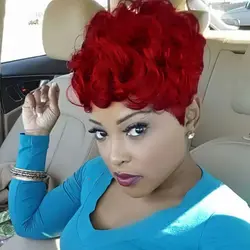 Red Pixie Cut Wigs for Black Women Short Hair, Red Short Fluffy Pixie Cut Wigs Natural Red Wavy Synthetic Wigs for Black Women S