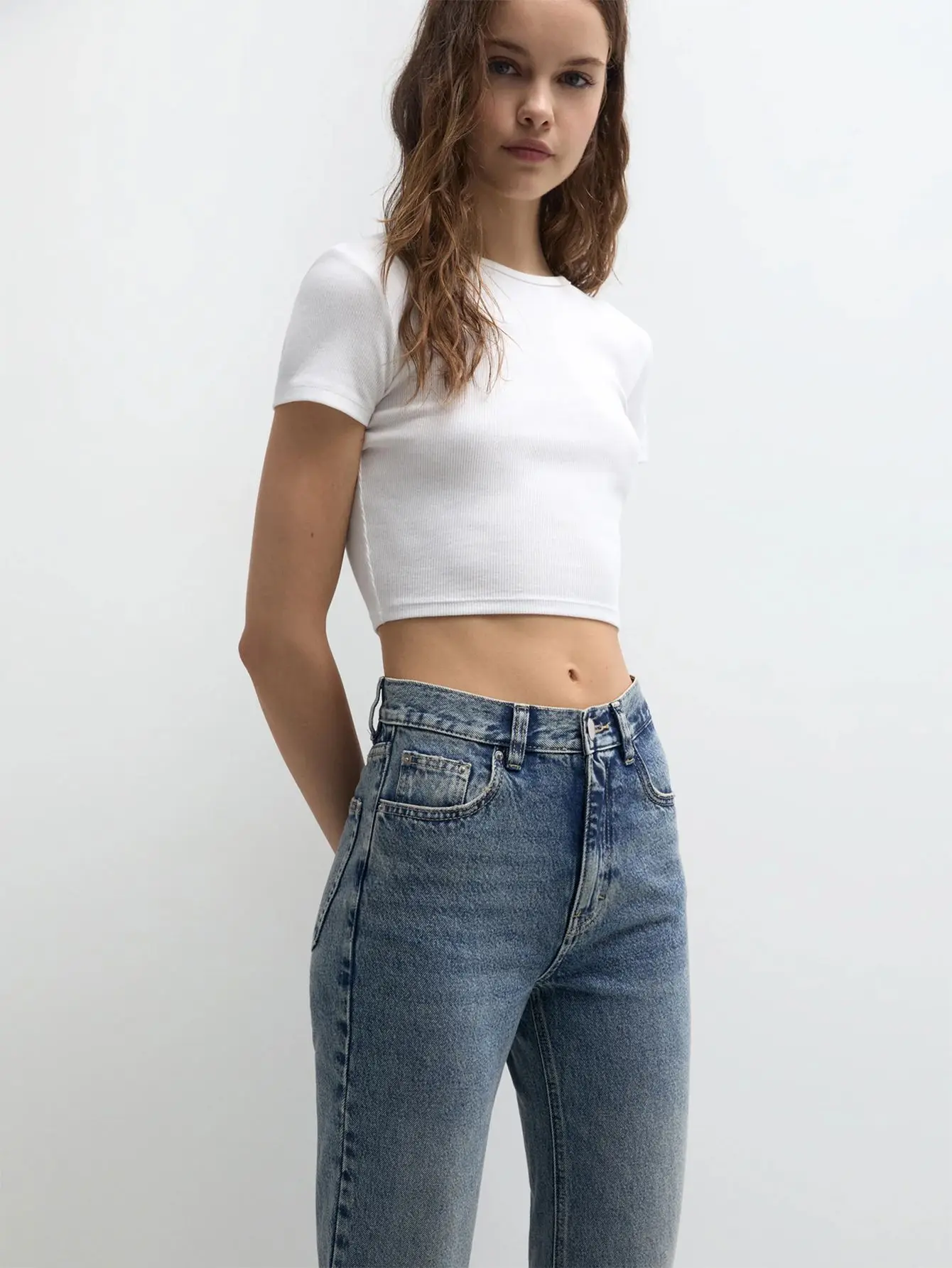 Calça jeans feminina stretch de perna reta namorado