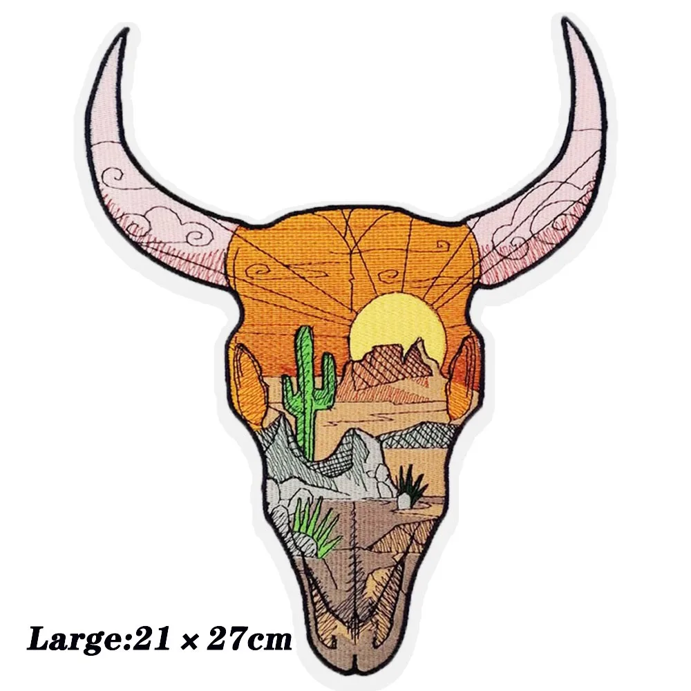 Hot Sale Western Desert Cow Bull Patches Iron On Embroidery Patch Animal Skull Skeleton Patch Alternative Fashion Accessory Hat