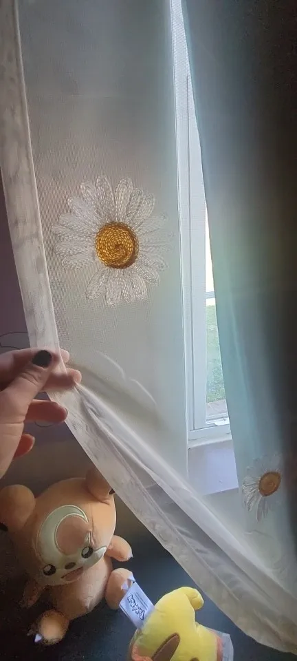 Yellow Daisy Embroidered Sheer Curtain
