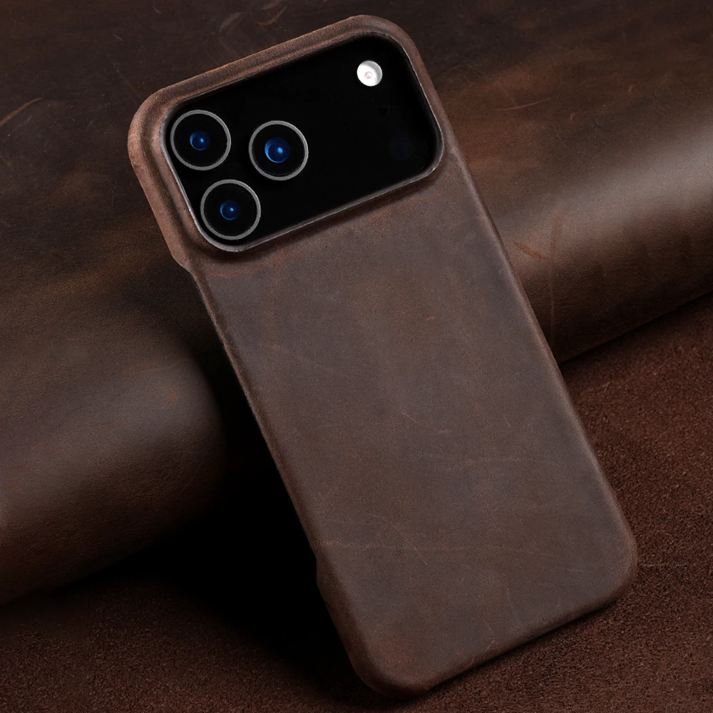 เคสโทรศัพท์หนังวัวแท้สไตล์เรโทร สำหรับ iPhone 17 16 15 13 14 Pro Max Air 16Pro 17Pro หนังแท้ลาย Crazy Horse คุณภาพสูง ฝาหลังแบบ PULL-UP
