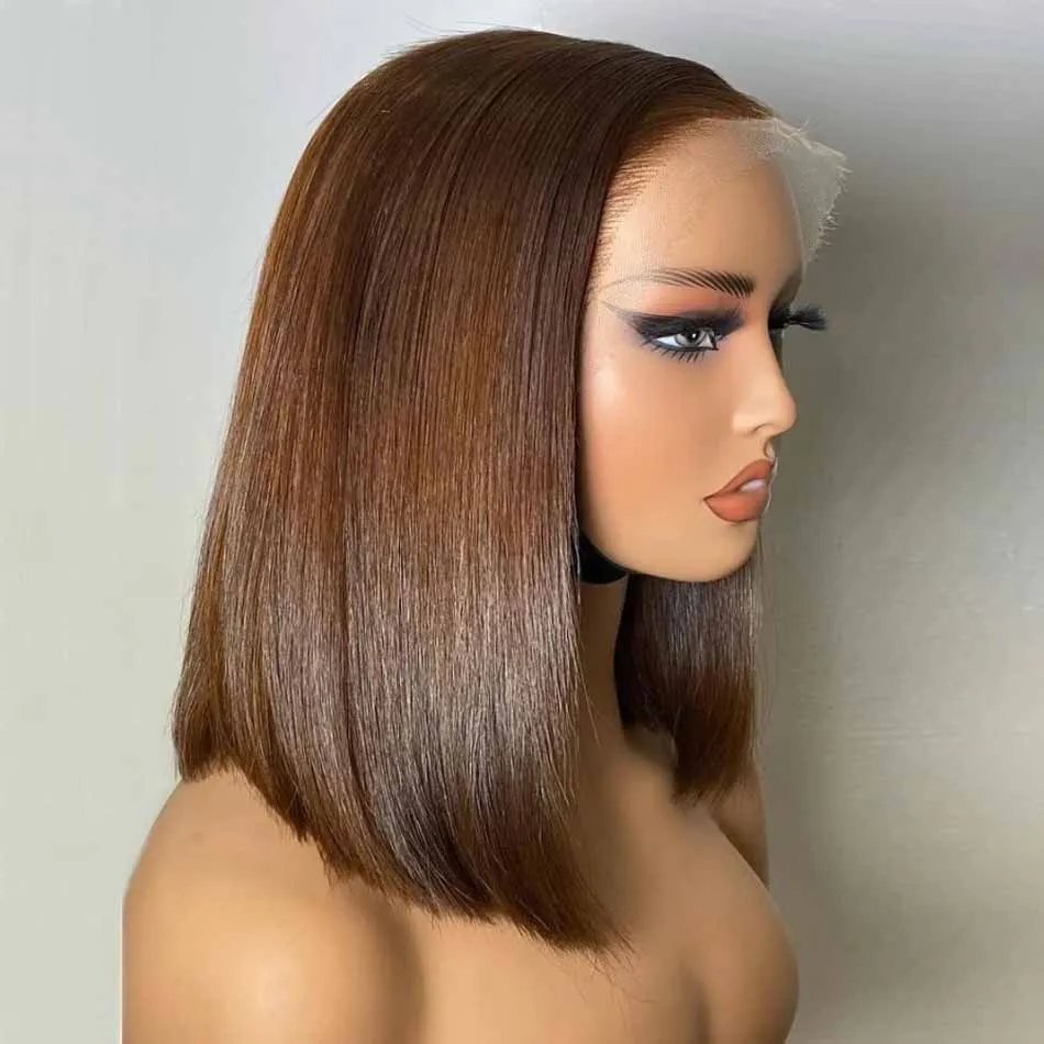 

Short Bob Wig Human Hair Wigs Dark Brown Chocolate 13x4 Lace Fronal Wig Human Hair Lace Front Wig Density 250 for Black Women
