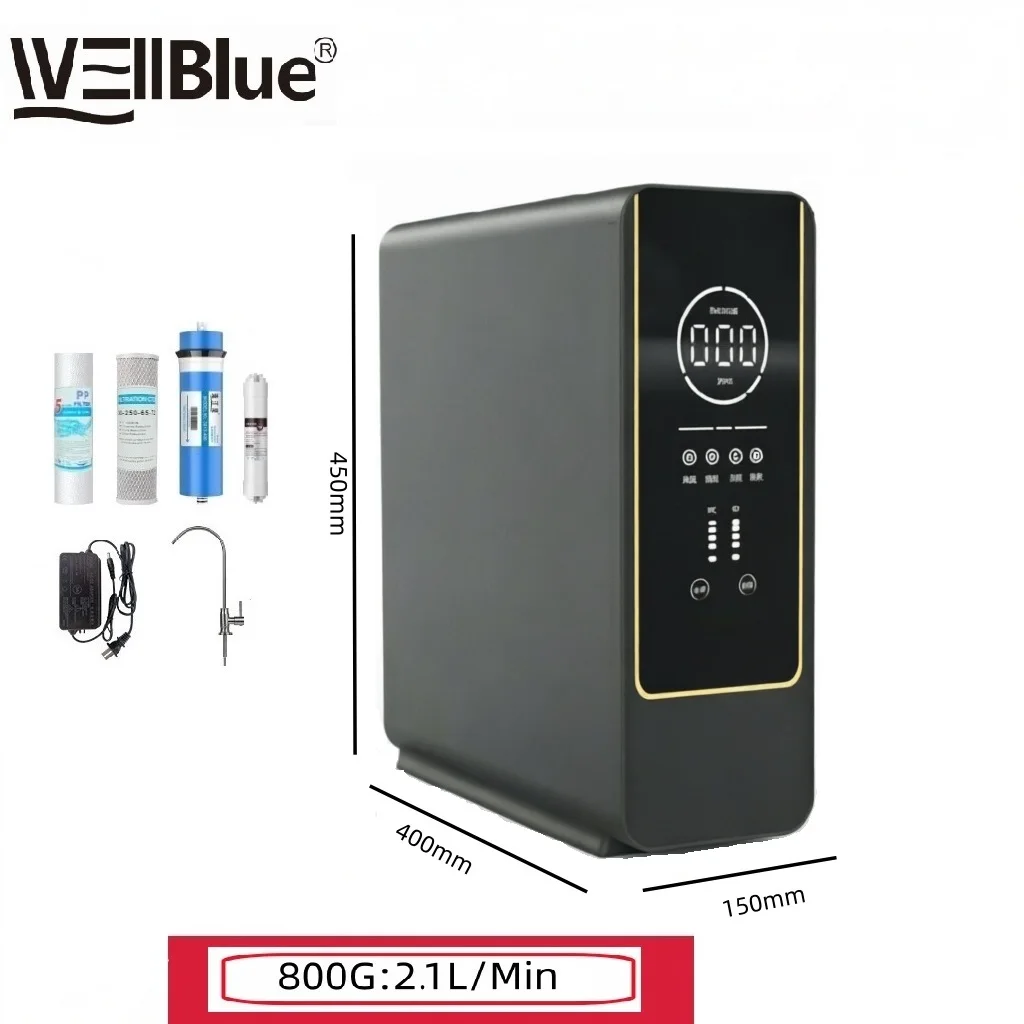 WellBlue High Flow 600G/800G RO Waterfilter voor de keuken, efficiënt 2:1 verhouding, verlaagt TDS, omgekeerde osmose waterzuiveringssysteem