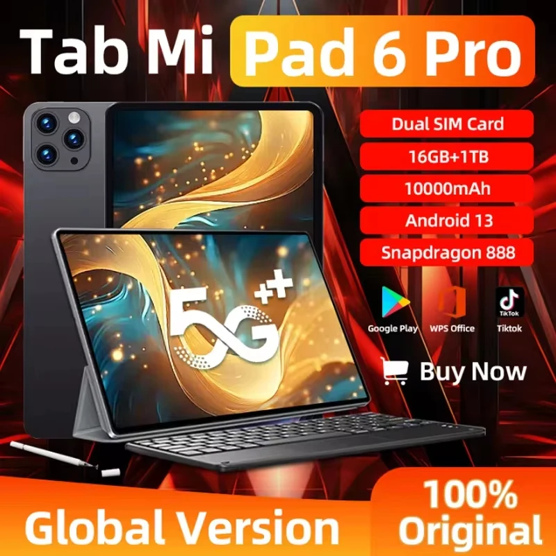 2024 Original Global Version Pad 6 Ultra Pro Tablet PC Snapdragon 888 Android 13 ROM 512GB 5G Dual SIM Card or WIFI HD 4K Mi Tab