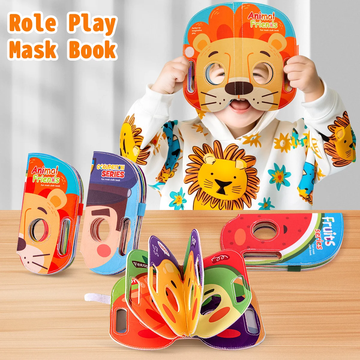 Mask Cloth Book Baby Toy, Animal Fruit Character Role-Playing, Pretend Play Cognitive Learning Toy, Birthday Christmas Gift