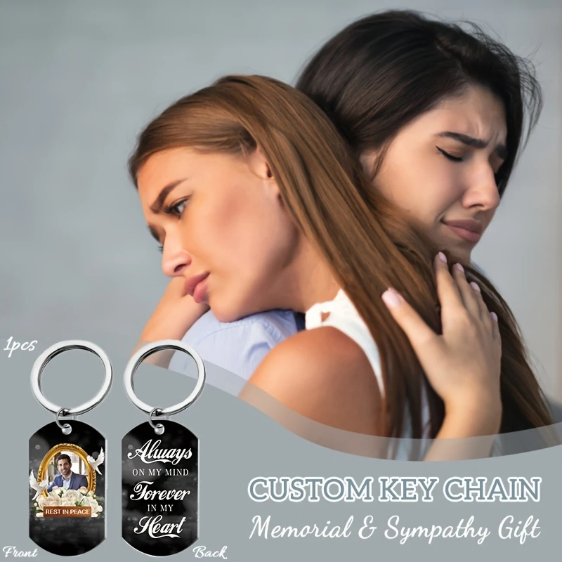 Fotografia 7: Chaveiro Personalizado com Foto Memorial - Chaveiro de Aço Inoxidável Dupla Face com Moldura, Perfeito para o Natal e Dia dos Namorados