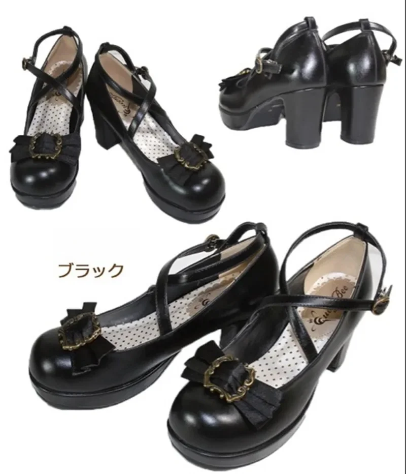 Bowknot księżniczka Kawaii dziewczyna kobiety butyjapońskie słodkie Lolita buty Harajuku grube z spotkanie przy herbacie Cosplay buty damskie lato — zdjęcie 2