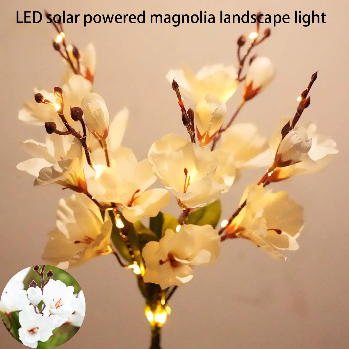 

Solar powered magnolia, outdoor waterproof, suitable for decorating Christmas gardens with solar powered LED holiday lights
