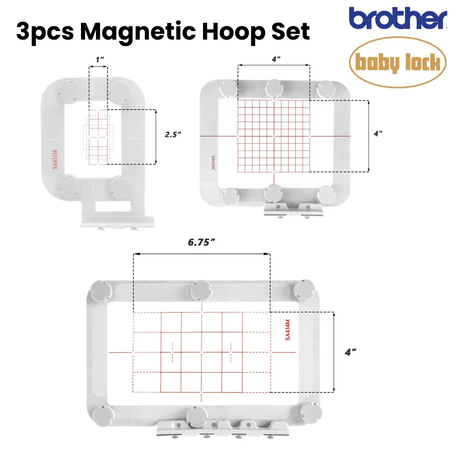 Brother NV950 NV180D M230E M280D M240ED 500D 97E 955 PE300S SE600 SE400 Embroidery Machine Magnetic Embroidery Hoops Frames