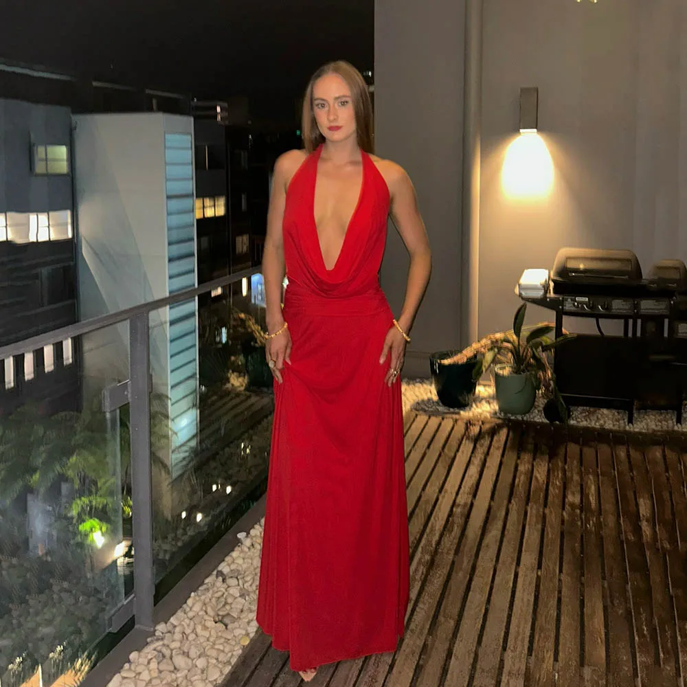 

Сексуальное красное платье для выпускного вечера с глубоким V-образным вырезом по индивидуальному заказу, элегантное длинное вечернее платье с открытой спиной, облегающее драпированное женское платье ​ Вечернее платье