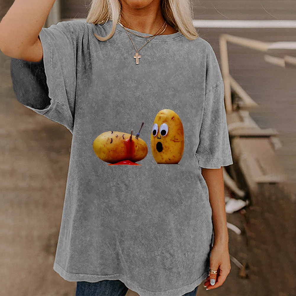 Summer Funky Potato Graphic Tee Casual Round Neck Trendy Loose Short - Sleeved T - Shirt Comfortable Women Streetwear Clothing