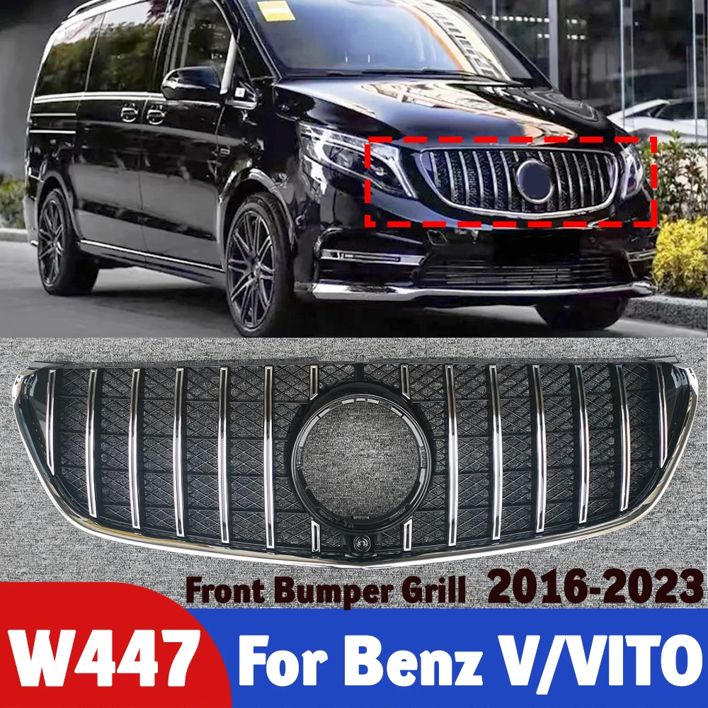

For Mercedes Benz V-Class Vito W447 Front Grill 2016-2023 Sports Mesh Grille Replacement for V260 V300 Automotive Exterior Parts
