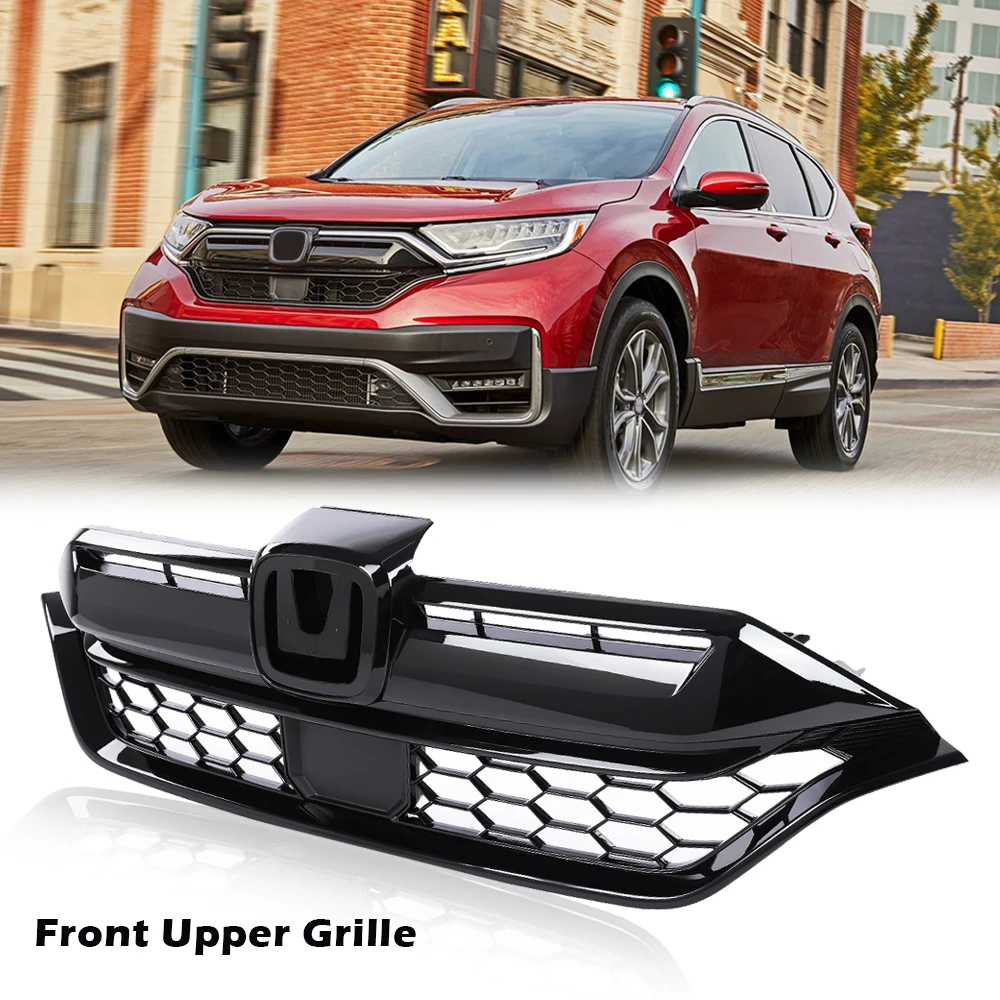 

Honeycomb Front Upper Grille Fit for 2020-22 Honda Cr-V Crv 71121Tlaa60 Full Black Plastic Durable Easy Installation Lightweight