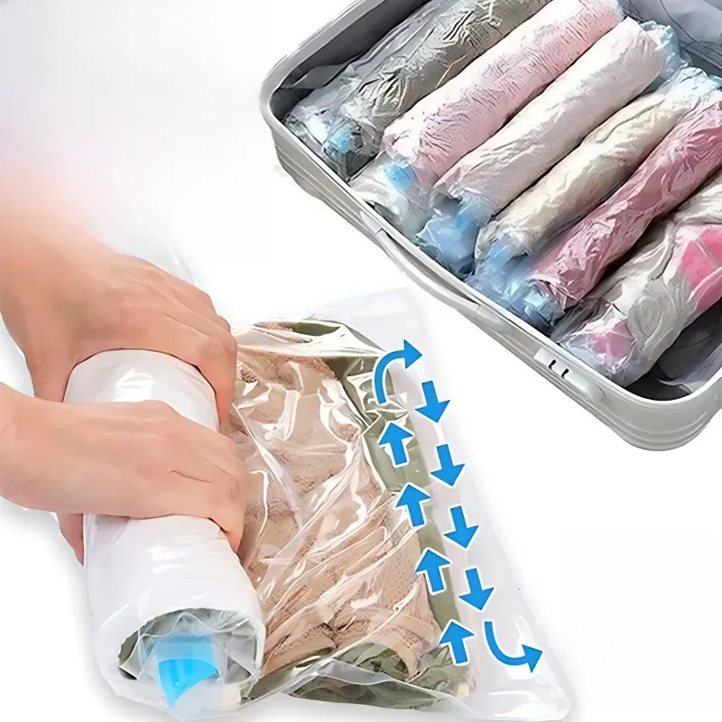 Sacs sous vide réutilisables pour vêtements de voyage, sacs de rangement à Compression enroulable pour valises, hauts et pantalons, sacs de rangement portables pliables