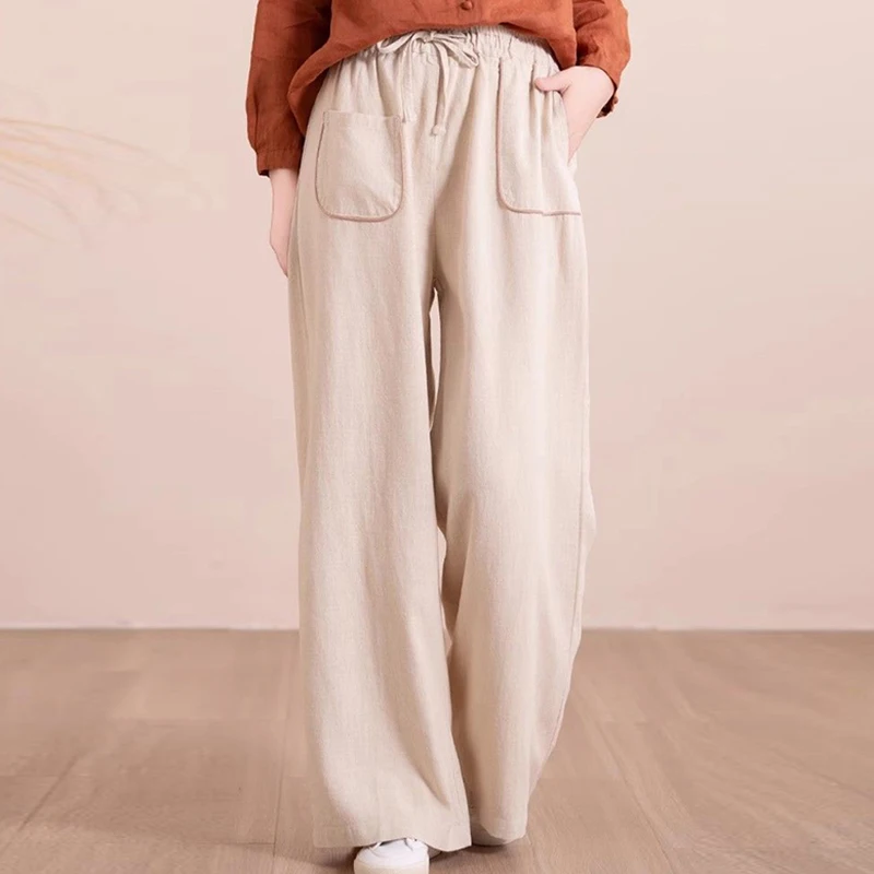 Style Aso Women's Women's Women's Wands Banding Wands Loose-fit straight linen pants Comforting Daily Look LP0986