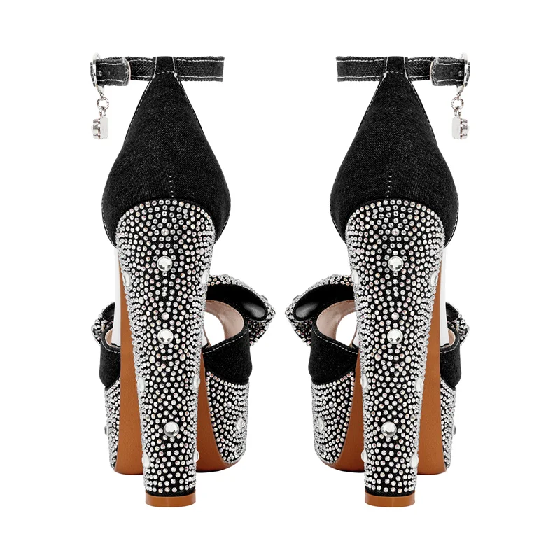 Onlymaker Women Summer Platform Square Heels Round Peep Toe Black And White Stripes Party Sexy Ankle Strap Sandals