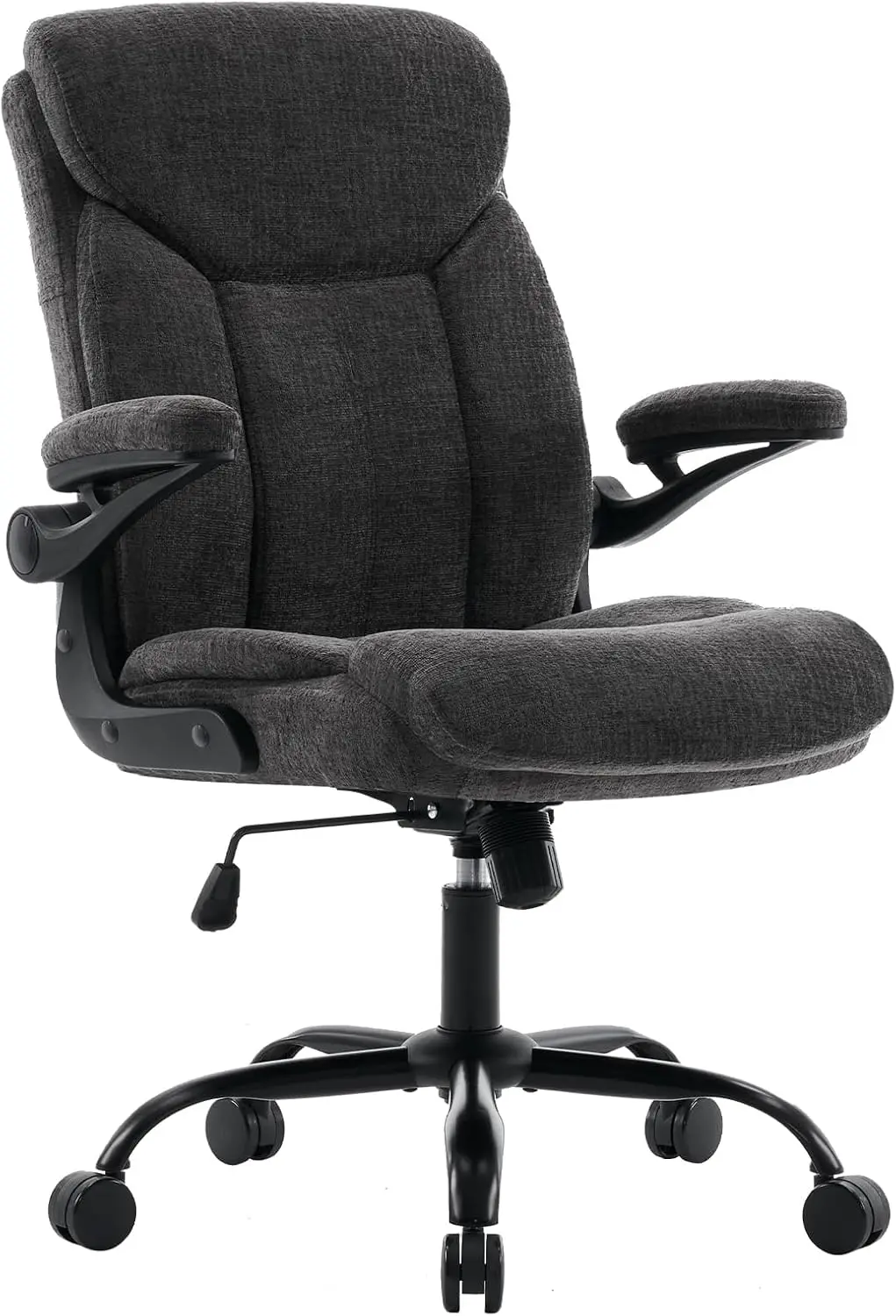 Executive Fabric Office Desk Chair - Ergonomic Computer Study Chair Grey Comfy Fabric Cloth Desk Chair with Flip-up Armrests Lumbar Support Hight Adjustable for Short People for Reading Meeting Room