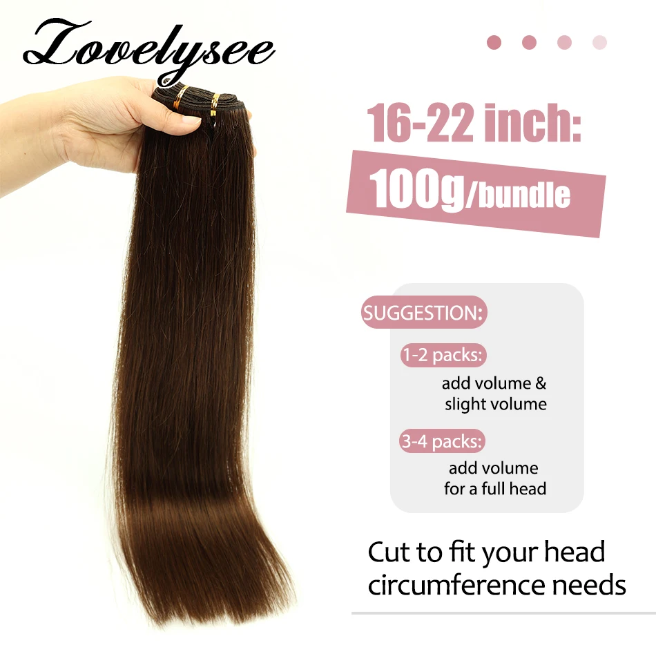 Human Hair Weft Sew in Hair Extensions Straight Real Remy Human Hair Medium Brown Hand Tied Weft Hair Extensions Sew In 100G