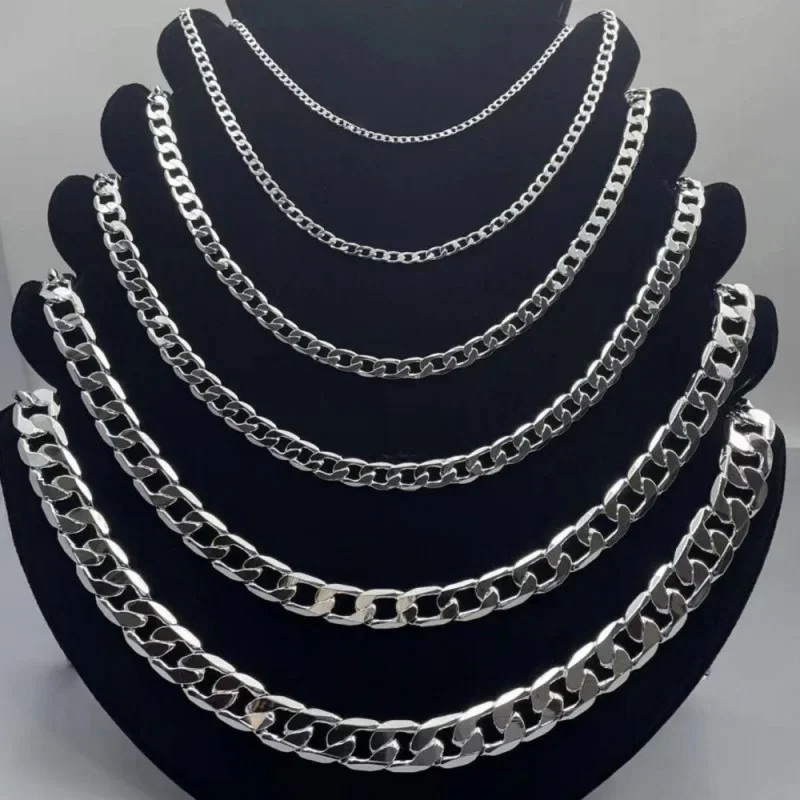 Collier en argent Sterling 925 pour hommes et femmes, 2/4/6/8/10/12MM, 40-75cm, chaîne faciale, fermoir à homard, bijoux de fiançailles, cadeaux