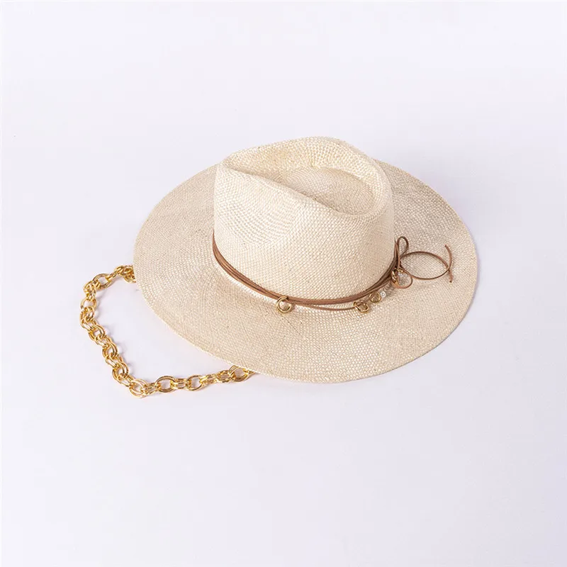 USPOP New Straw  Hats Summer Wide Brim Hats  Beach Hat Natural Sisal Sun Hat With Chain