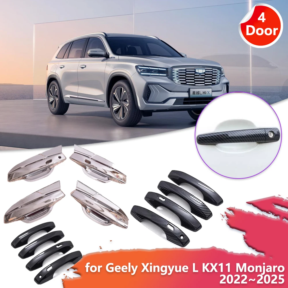 

Крышка дверной ручки автомобиля для Geely Xingyue L KX11 Monjaro 2022 ~ 2025 ABS углеродное волокно черный хром наклейка отделка аксессуары для царапин