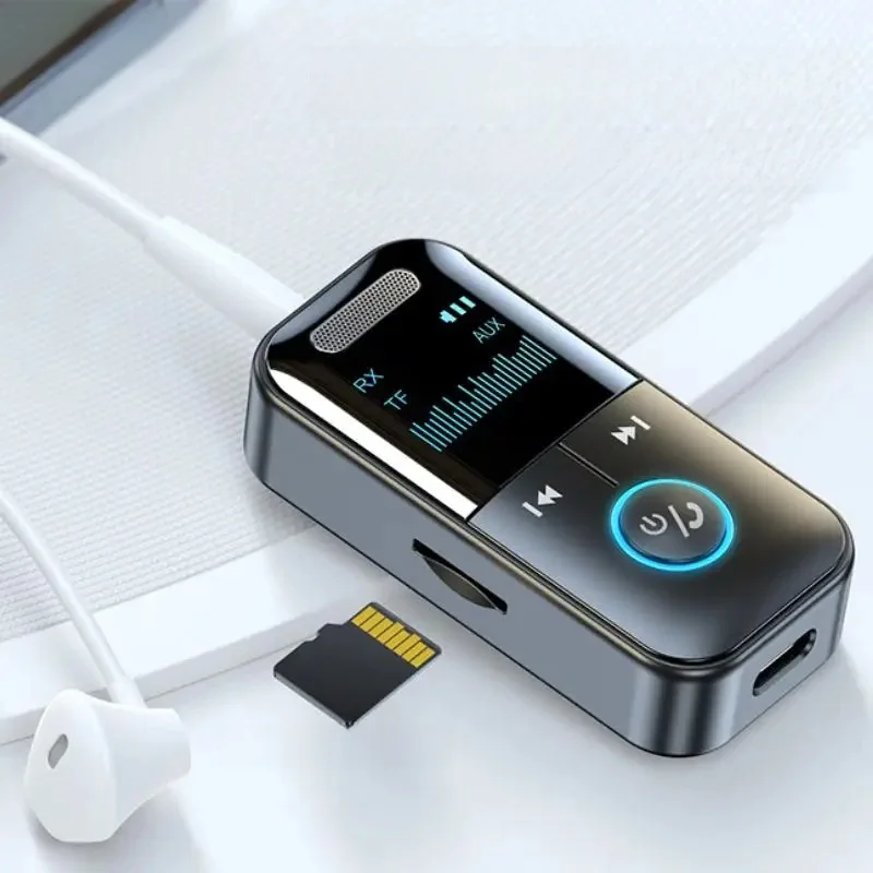 Odbiornik audio 4 w 1 Bluetooth 5.4 Nadajnik 3,5 mm AUX TF Karta Stereo Mikrofon muzyczny Adapter bezprzewodowy z wyświetlaczem LED do telewizora samochodowego — zdjęcie produktu 7