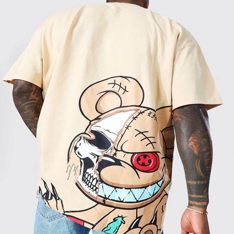 Men's Anime Crazy Rabbit Large Print Top Street Hip Hop Style Cosplay Manga American Style High Street Short Sleeve Plus Size