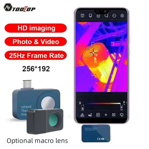 TOOLTOP T7 256*192 Android tipo C cámara de imagen térmica 25Hz cámara de imagen térmica móvil para detección de fallos de dispositivo de energía de Panel Solar
