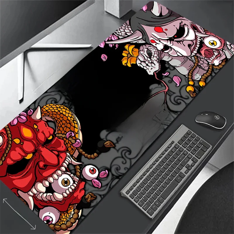 Tapis de souris de jeu japonais samouraï diable, visage fantôme noir, tapis de bureau pour gamer, accessoires de table