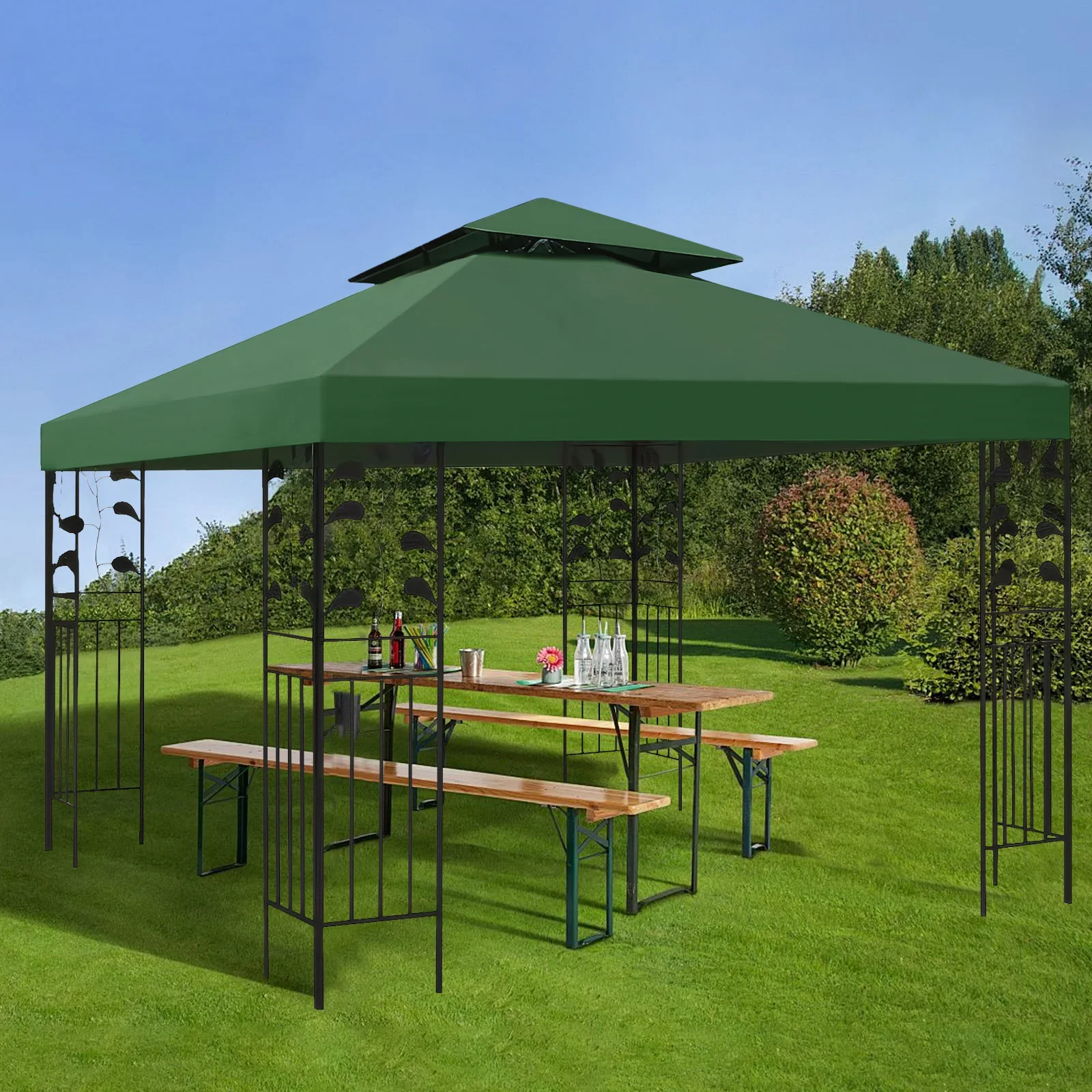 Toit de remplacement pour gazébo grill, toit de remplacement pour gazébo de barbecue extérieur, toit d'abri à double niveau, cour, parasol de jardin