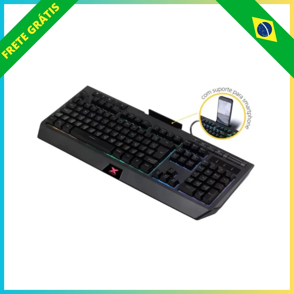 Gamer Protector GT800 - ABNT2 Keyboard, Multimedia, 7 Colors LED Lighting, USB, with Smartphone Support