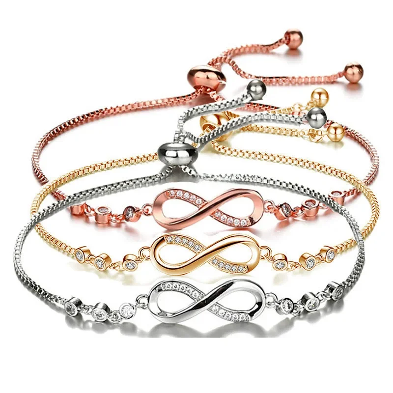 AliExpress Wu 2022 New Fashion Popular Adjustable Bracelet Micro-inset Zircon Figure 8 Infinite Cycle Crystal