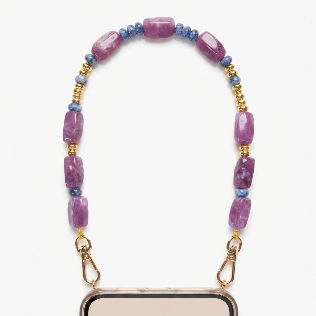 Purple Abacus Beaded Phone Chain Energy Wearable Accessory Fashion Beaded Phone Lanyard Elegant Confident Beautiful Women Decor